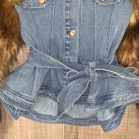 AZALEA WANG PORTUGAL DENIM FAUX FUR ARM JACKET - Picture 6 of 13